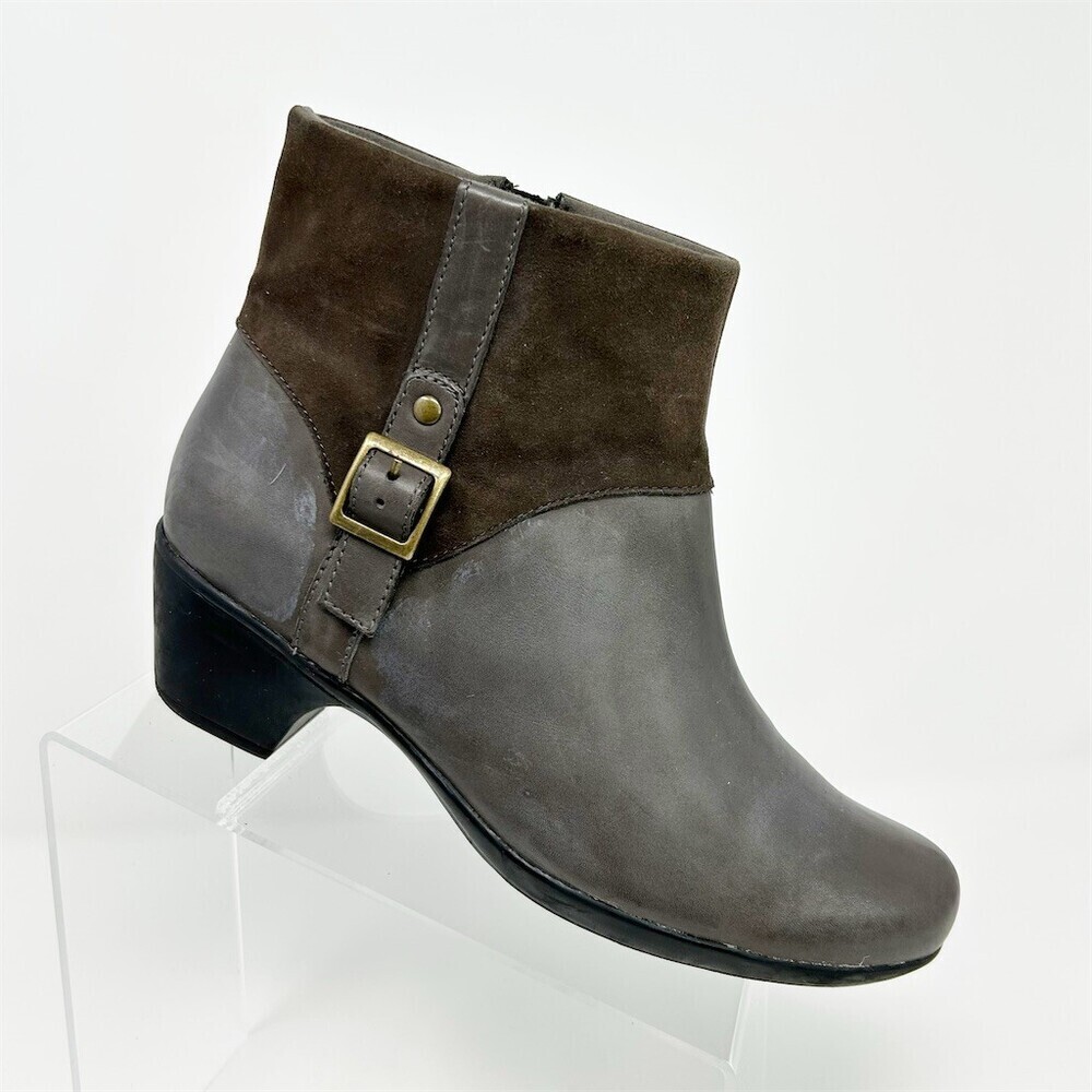 Clarks Womens Ankle Bootie Boots Size 10M Two-Tone Gray Brown Buckle Zip